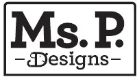A black and white picture of the ms. P designs logo