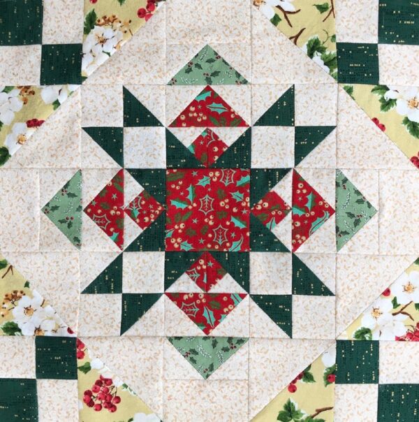 A close up of the center block of a quilt