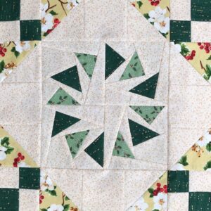 A close up of the center of a quilt