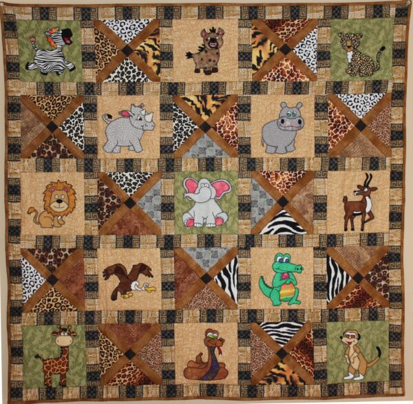 A quilt with different animals on it