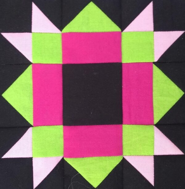 A Springtime with pink and green squares.