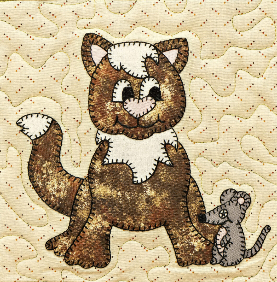 A brown Cat and Mouse on a beige background.
