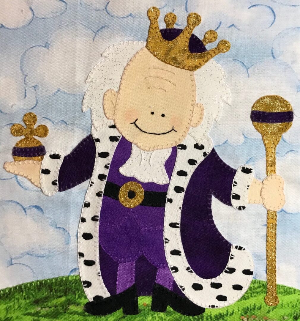 A purple and purple Fairy Tale - King with a crown and a throne.