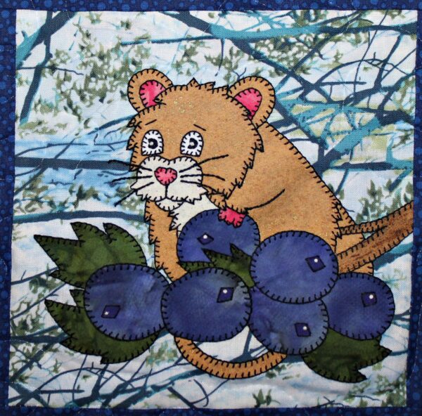 A Wood Mouse is sitting on a blueberry patch.