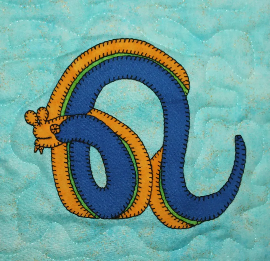 A Blue Ribbon Eel and yellow snake on a blue background.